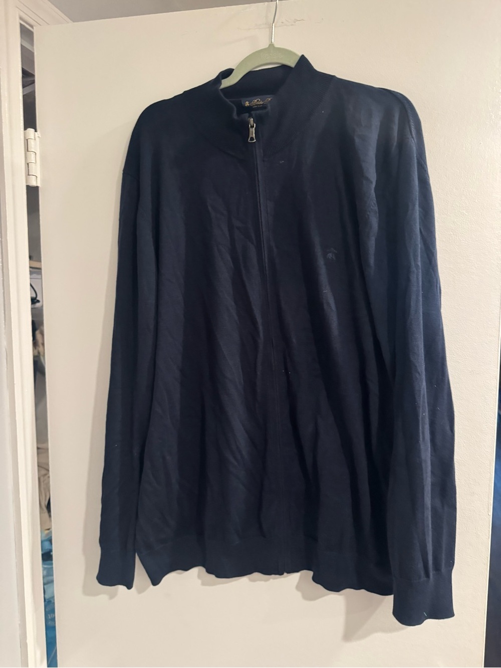 Brooks Brothers Black Cotton Crewneck Zip-Up Sweater Men's XXL Classic Casual